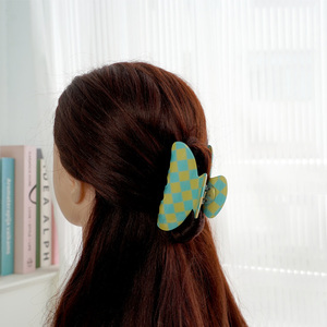 Fabriek Directe Verkoop 8.8Cm Eenvoudige Geblokte Blok Acetaat Pvc Haarklauwen Custom Patroon Dames Mode Klauw Clips Groothandel - Product Image 6