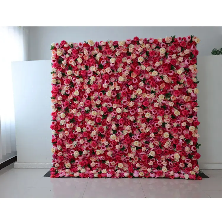 लाल गुलाबी फूल कृत्रिम पुष्पांजलि पौधे 3डी पृष्ठभूमि सजावटी फूल पैनल रनर पार्टी फूल दीवार शादी