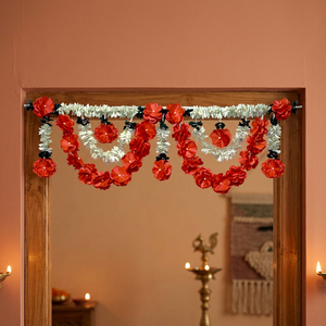 <b>Artificial</b> <b>Flower</b> Factory Plastic Woven Red and White Mixed Floral Toran Door Hanging for Wedding and Home Decoration - Product Image 2