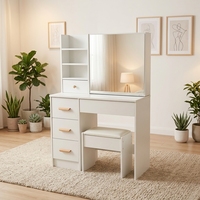 Table de maquillage moderne à LED avec 3 modes d'éclairage, prises intégrées, sèche-cheveux, tabouret rembourré pour chambre à coucher avec rangement
