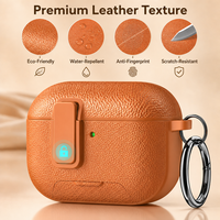 Casing Kulit PU AirPods 5 Pro 3 dengan Penjepit Aman, Carabiner, Penyangga, dan Pengisian Daya Nirkabel, 6 Warna, Grosir
