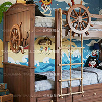 Lit superposé sur le thème des pirates pour chambre d'enfant, design hôtelier créatif personnalisé, lit mezzanine familial, lit bateau océanique, lit enfant luxueux