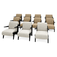 Fauteuil d'appoint rembourré en tissu bouclé rayé avec accoudoirs en bois, personnalisable OEM pour hôtels et restaurants