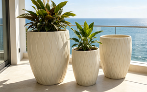 White Fiber <b>Clay</b> Flower <b>Pot</b> Textured Modern Planter Lightweight Drainage Hole Floor Standing Garden Home Decor - Product Image 3