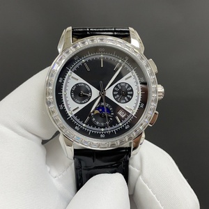 Luxury Rose Gold Chronograph Automatic <b>Watch</b> Men's Perpetual Calendar Moon Phase Wristwatch with Diamond Bezel and Leather Strap - Product Image 2
