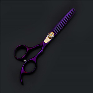 Tijeras de peluquería Suzhou de 6 pulgadas, tijeras de entresacar de acero inoxidable, herramientas de belleza para diestros, con revestimiento morado, PK - Product Image 4