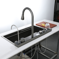 Grand évier de cuisine multifonctionnel en acier inoxydable 304 Installation de comptoir Nano Surface Smart Undermount Waterfall Design