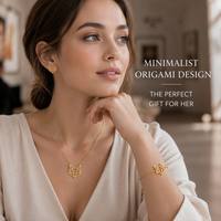 Ensemble de bijoux en acier inoxydable avec logo personnalisé, motif renard origami minimaliste : collier, bracelet et boucles d'oreilles clous - Fabrication en usine, faible MOQ