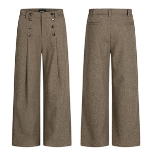 11KN Vintage mezclado marrón pantalones <span class=keywords><strong>de</strong></span> <span class=keywords><strong>vestir</strong></span> <span class=keywords><strong>de</strong></span> pierna recta Neutral <span class=keywords><strong>de</strong></span> alta calidad personalizado Simple suelto adelgazamiento pantalones Casuales - Product Image 3