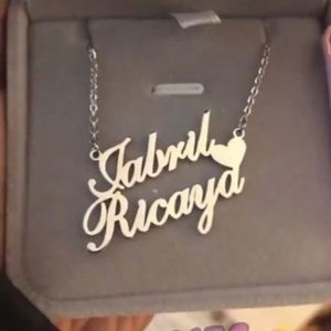 18K Gold Filled <b>Custom</b> Gold 3D Stainless Steel Women Double <b>Name</b> Pendant Chain <b>Necklace</b> Personalised Letter - Product Image 3
