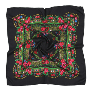 Bufanda floral rusa Flor de lujo Pañuelo pequeño Chal étnico Mujeres Hijab Bufanda acrílica Impreso 70CM Diadema Bufanda Bandana - Product Image 1