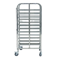 Chariot de cuisine professionnel en acier inoxydable avec plusieurs étagères de rangement et construction robuste