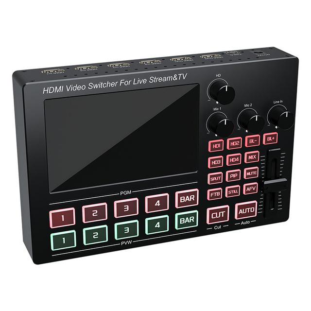 SOFLY HDMI Video Switcher for Live Streaming 4 Way HDMI Video Switcher Built-in 5-inch Screen HDMI Video Switcher 4 in 2 Out