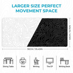 Tappetino per Mouse da Gaming ZHONGYU Bianco e Nero con Mappa Topografica 800x300cm, Spessore 3mm, Base Antiscivolo in Gomma, Resistente ai Graffi, Trasferimento Termico - Product Image 2