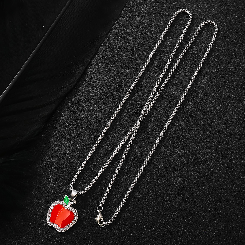 TEAMER Collana A Doppia Catena Con Ciondolo Mela – Gioiello In Acciaio Inox Per Insegnanti E Amanti Della Frutta, Catena Regolabile 45+5 Cm, Idea Regalo - 4