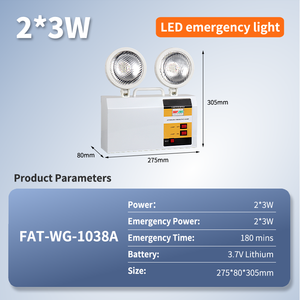 Luz <span class=keywords><strong>DE</strong></span> <span class=keywords><strong>EMERGENCIA</strong></span> LED <span class=keywords><strong>de</strong></span> doble cabezal 2x3W | Iluminación <span class=keywords><strong>de</strong></span> respaldo recargable con 3 horas <span class=keywords><strong>de</strong></span> funcionamiento | Lámpara montada en la pared <span class=keywords><strong>de</strong></span> 85-265V - Product Image 4