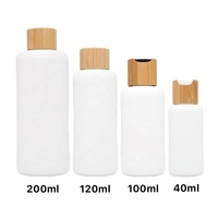 Flacons et pots en verre céramique opale blanc de luxe pour huiles essentielles et lotions, avec bouchon à vis en bambou, 40 ml, 100 ml, 120 ml, 200 ml