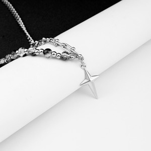 Marée hommes en acier inoxydable Anti-couleur lumière luxe rétro pendentif collier glace fissure perle Niche cou chaîne mode collier - Product Image 3