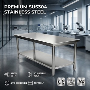 Mesa Industrial de Acero Inoxidable CFT con Estante Superior de Doble Capa y Altura Ajustable para Laboratorio, Taller, Contenedor, Cocina - Product Image 1