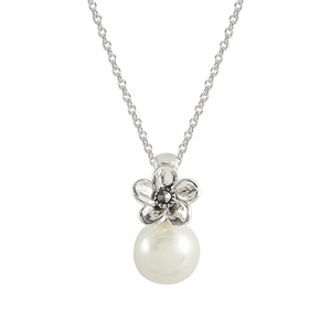 Collar de plata de ley 925 con perla blanca japonesa y marcasita de 18 pulgadas - Product Image 1