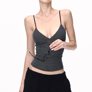 OEM ODM <strong>Women's</strong> <strong>Tank</strong> <strong>Top</strong> 100% Cotton Breathable Summer New Arrival V Neck Striped <strong>T</strong> <strong>Shirt</strong> Cropped Slim Fit Sexy Sleeveless <strong>Top</strong> - Product Image 6