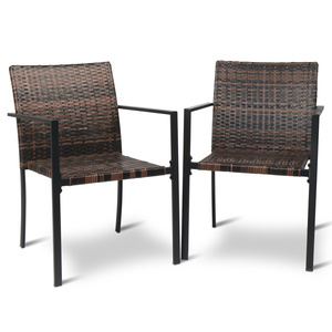 Ensemble de 2 chaises de patio d'extérieur empilables en osier, structure en acier, meubles de jardin résistants aux intempéries, design contemporain - Product Image 3