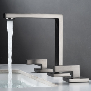 Robinet Grossiste Carré 3 Trous Double Poignées Mélangeurs De <span class=keywords><strong>Lavabo</strong></span> Robinet En Laiton Brossé Or Mélangeur D'eau Chaude Et Froide - Product Image 6