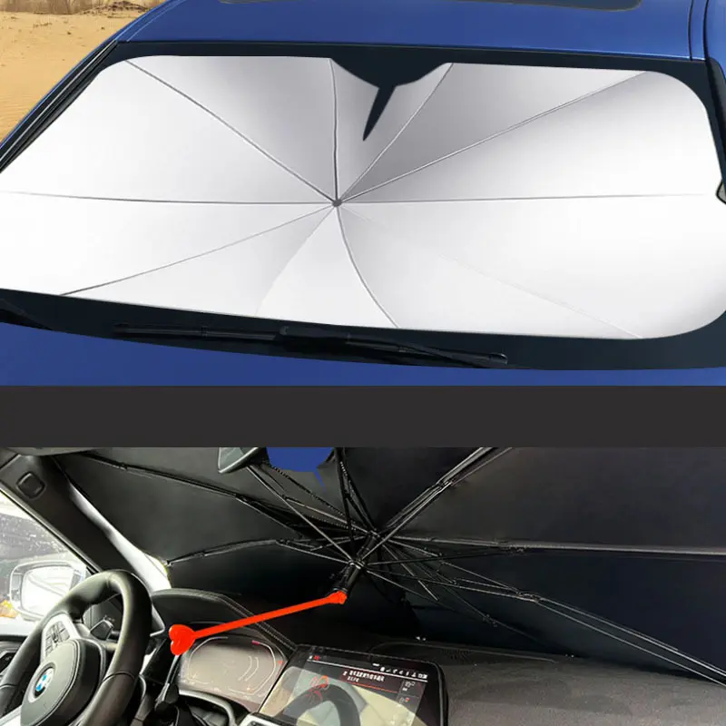 2022新しい創造的な操縦可能なプラスチックポールサンシェード折りたたみ式チタンスライバーコーティング車の傘