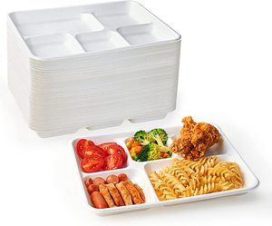 Bandejas de Almuerzo Desechables y Compostables de 5 Compartimentos, Ecológicas, Ligeras, Hechas de Bagazo de Caña de Azúcar, Blancas, <span class=keywords><strong>BIOPACK</strong></span> - Product Image 2