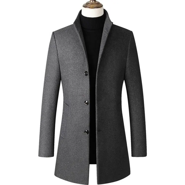TY Autumn And Winter New Products Mid-Length Single-Breasted Stand-Collar Woolen Woolen Coat For Men's Trench Coat