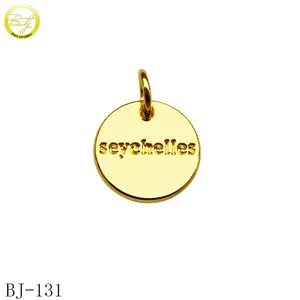 Ouro banhado marca logotipo pulseira de metal charme redondo metal tags para jóias