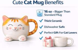 Taza de Café de Cerámica con Diseño de Gato Naranja, 16 oz, Hecha a Mano, Regalo para Amantes de los <span class=keywords><strong>Gatos</strong></span>, Apta para Microondas, Congelador y Lavavajillas - Product Image 5