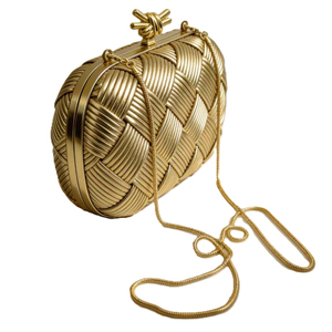 <span class=keywords><strong>Sac</strong></span> à main mini en cuir PU doré tressé pour femme avec chaîne, petit <span class=keywords><strong>sac</strong></span> à bandoulière pour mariage, soirée, pochette de soirée à fermoir rotatif - Product Image 1