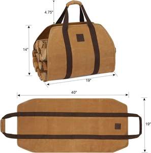 Free Sample Leather <b>Log</b> <b>Carrier</b> Firewood <b>Carrier</b> Bulk Storage Wood Fireplace Canvas Waxed Holder <b>Bags</b> at factory prices - Product Image 2
