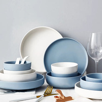 Ensemble de bols en céramique en porcelaine bleue et blanche nordique, simple et frais, plat à riz, plat à soupe, vaisselle pour hôtel, restaurant, cuisine