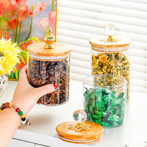 Glass Jars With Wooden Lids 500ml Sealed Storage For Tea Coffee <b>Kitchen</b> Use - Product Image 2