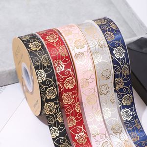 Customized Luxury Golden <b>Ribbon</b> Designs Double Face Satin Fabric Packaged Decorative Printed Logo Available Gold Silver Foil - Product Image 3