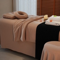 Parure de lit de luxe kaki quatre pièces avec jupe de lit, ensemble de literie pour salon, ensemble de draps pour table de massage