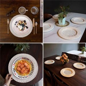 Plaque ronde tissée pour mur <span class=keywords><strong>vert</strong></span> <span class=keywords><strong>Olive</strong></span> chargeur fantaisie gris chargeurs en bois moderne noël décorer bambou lune artisanat 50 pièces - Product Image 2