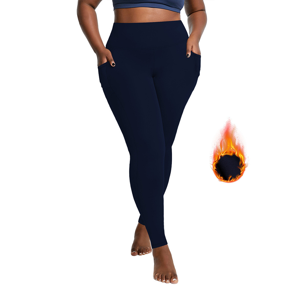 Custom Logo High Waist Black Fleece-Lined Yoga Pants for Women Plus Size Winter Warm Leggings with Pockets