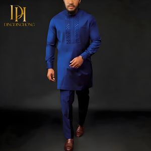 Conjunto de Dos Piezas de Túnica Thawb <span class=keywords><strong>para</strong></span> Hombre, Estilo Étnico <span class=keywords><strong>Africano</strong></span>, con Cuentas, de Poliéster Vintage, Ropa Elegante de Verano, Talla 4XL - Product Image 1