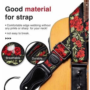 Sangle de guitare florale Lekato, 2 pouces de large, extrémités en cuir, pour guitare acoustique, électrique et basse, sangle pratique - Product Image 2