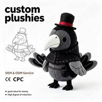 Peluche Corbeau Noir Personnalisée en Gros avec Ailes, Jouet en Peluche Gothique d'Halloween, Cadeau de Fête Personnalisé, Certifié CE CPC