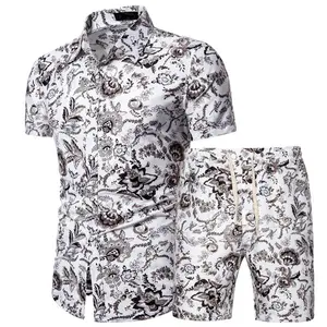 Conjunto de calções de banho havaiano de duas peças para homens, roupa de banho de praia para homens, roupa de banho de verão