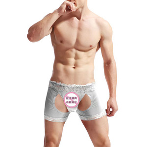 Caleçons boxers mi-hauts en dentelle pour hommes, entrejambe ouvert, en maille, noirs, sexy et transparents - Product Image 4