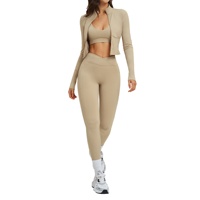 Ensemble de vêtements de sport pour femmes en trois pièces avec haut cardigan ajusté respirant pour le cyclisme et la course à pied en plein air - 2539