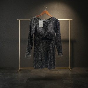 Robe de maternité à sequins, taille naturelle, finition scintillante, silhouette asymétrique élégante, longueur midi, pour soirées et clubs - Product Image 1