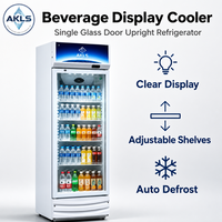 Réfrigérateur commercial vertical à porte vitrée simple pour boissons, refroidissement par air pour supermarchés, restaurants et commerces de détail