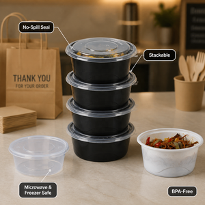 No Spill Restaurant Take Away Soup <strong>Containers</strong> Packaging Vegetable Stews Round Clear Plastic Bowl with Lid - Product Image 2