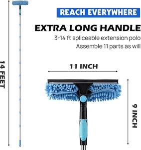 Équipement de nettoyage de vitres en hauteur, nettoyeur de vitres télescopique, raclette, brosse à vitres, perche télescopique en aluminium - Product Image 2